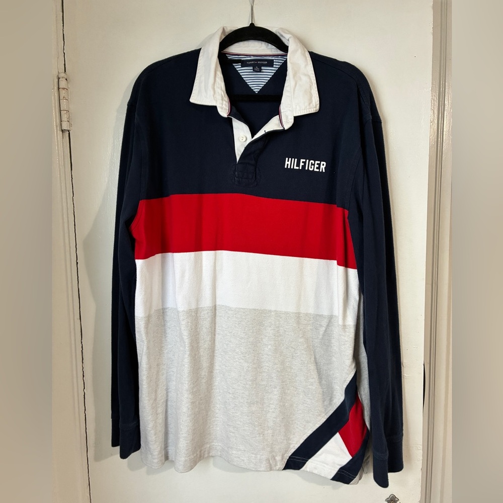 Tommy Hilfiger Mens Long Sleeve Rugby Polo Top Striped XL